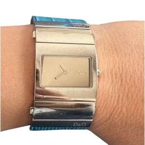 Dolce & Gabbana D&G Stainless Steel Watch Blue Leather Green Rubber Straps 3ATM